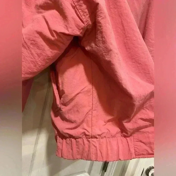 VTG Woolrich Pink Nylon Cream Fleece Lined Jacket Logo Collared Size Large - Picture 7 of 15